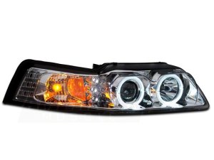 Ford Mustang LED Headlights - Raxiom - Dual LED Halo Projector - Chrome - `99-`04