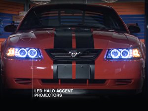 Ford Mustang LED Headlights - Raxiom - Dual LED Halo Projector - Chrome - `99-`04