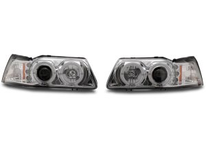 Ford Mustang LED Headlights - Raxiom - Dual LED Halo Projector - Chrome - `99-`04