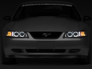 Ford Mustang LED Headlights - Raxiom - Dual LED Halo Projector - Chrome - `99-`04