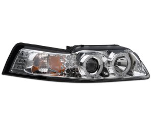 Ford Mustang LED Headlights - Raxiom - Dual LED Halo Projector - Chrome - `99-`04