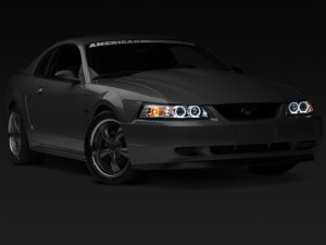 Ford Mustang LED Headlights - Raxiom - Dual LED Halo Projector - Chrome - `99-`04