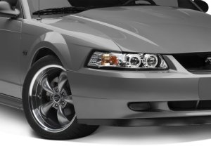 Ford Mustang LED Headlights - Raxiom - Dual LED Halo Projector - Chrome - `99-`04