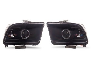 Ford Mustang LED Headlights - Raxiom - LED Halo Accent Lighting, Projector Style Light, Black Housing - Smoked Lens - `05-`09