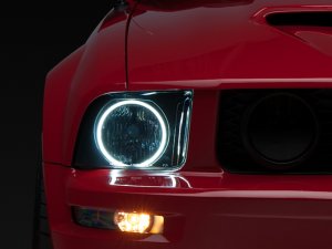 Ford Mustang LED Headlights - Raxiom - CCFL Halo Projector - Black Housing/Smoked Lens - `05-`09