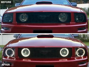 Ford Mustang LED Headlights - Raxiom - CCFL Halo Projector - Black Housing/Smoked Lens - `05-`09