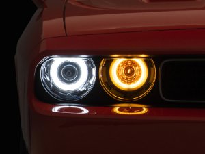 Dodge Challenger LED Headlights - Raxiom - Dual LED Halo Projector - Black Housing - `08-`14