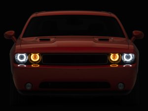 Dodge Challenger LED Headlights - Raxiom - Dual LED Halo Projector - Black Housing - `08-`14