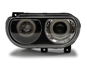 Dodge Challenger LED Headlights - Raxiom - Dual LED Halo Projector - Black Housing - `08-`14