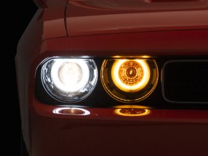 Dodge Challenger LED Headlights - Raxiom - Dual LED Halo Projector - Black Housing - `08-`14
