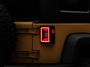 Jeep Wrangler JK LED Taillights - Rear - Raxiom - JL Style with Black Housing - Red Lens - `07-`18 Jeep Wrangler JK LED Taillights - Rear - Raxiom - JL Style with Black Housing - Red Lens - `07-`18