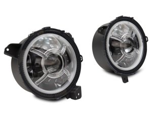 Jeep Wrangler JT LED Headlights - Raxiom - 9-Inch with DRL and Halo, Clear Lens - Black Housing - `18-`22