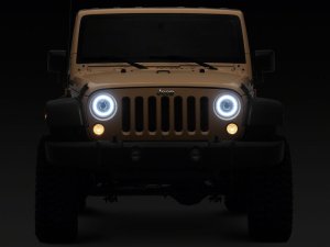 Jeep Wrangler JK LED Headlights - Raxiom - Hi Output LED/Angel Eye DRL/Black Housing/Clear Lens - `07-`08