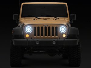 Jeep Wrangler LED Headlights - Raxiom - HiOutput LED with Angel Eye DRL - Black-Clear - `18-`26