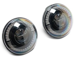 Jeep Wrangler LED Headlights - Raxiom - HiOutput LED with Angel Eye DRL - Black-Clear - `18-`26