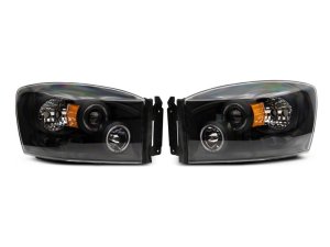 Dodge RAM 1500 LED Halo Projector Headlights - Raxiom - Black Housing with Clear Lens - Black - `06-`08