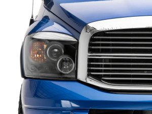 Dodge RAM 1500 LED Halo Projector Headlights - Raxiom - Black Housing with Clear Lens - Black - `06-`08