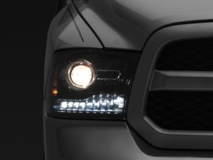 RAM 1500 LED Headlights - Raxiom - Halo with Switchback Turn Signals - Black Housing - `09-`18