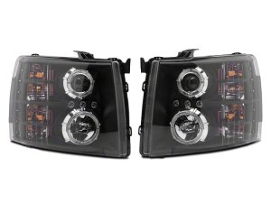 Chevrolet Silverado 1500 LED Headlights - Raxiom - Halo Projector - Black - `07-`13
