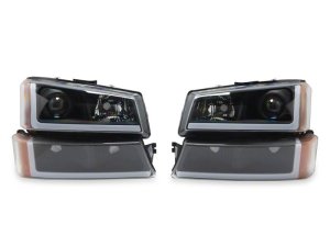 Chevrolet Silverado 1500 LED Headlights - Raxiom - LED LightBar OE Proj Headlights/Bumper Lights - Black - Clear - `03-`06