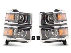 Chevrolet Silverado 1500 LED Headlights - Raxiom - OE Projector, Chrome Trim, Clear Lens - Black - `14-`15