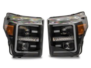 Ford F-250 Super Duty LED Headlights - Front - Raxiom - Projector with Clear Lens - Black Housing - `11-`16