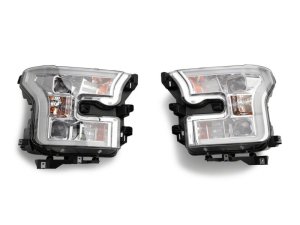 Ford F-150 LED Headlights - Raxiom - Projector with LED Accent, Clear Lens - Chrome - `15-`17