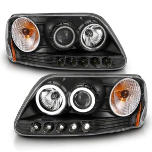 Ford F-150 LED Headlights - Raxiom - Halo Projector, Black Housing, Clear Lens - Super White - `97-`03