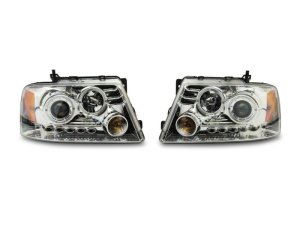 Ford F-150 LED Headlights - Raxiom - Dual LED Halo Projector - Chrome - `04-`08