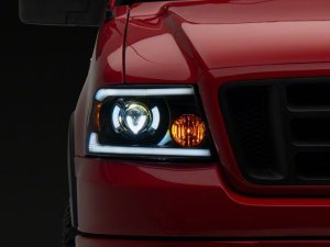 Ford F-150 LED Headlights - Raxiom - Proj Headlights/Seq LED Bar - Clear Lens - Black - `04-`08