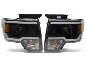 Ford F-150 LED Headlights - Raxiom - Axial Series Projector Headlights w/ LED Light Bar - Black Housing - `09-`14