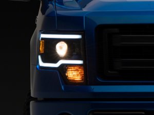 Ford F-150 LED Headlights - Raxiom - Axial Series Projector Headlights w/ LED Light Bar - Black Housing - `09-`14