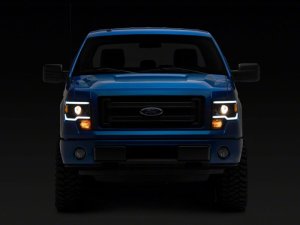Ford F-150 LED Headlights - Raxiom - Axial Series Projector Headlights w/ LED Light Bar - Black Housing - `09-`14
