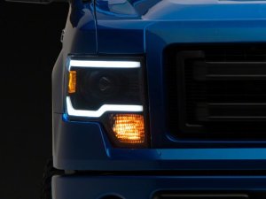 Ford F-150 LED Headlights - Raxiom - Axial Series Projector Headlights w/ LED Light Bar - Black Housing - `09-`14