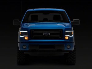 Ford F-150 LED Headlights - Raxiom - Axial Series Projector Headlights w/ LED Light Bar - Black Housing - `09-`14