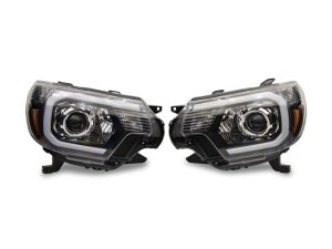 Toyota Tacoma LED Headlights - Front - Raxiom - Axial Series Projector with LED Bar - Black Housing - `12-`15
