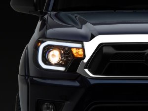 Toyota Tacoma LED Headlights - Front - Raxiom - Axial Series Projector with LED Bar - Black Housing - `12-`15
