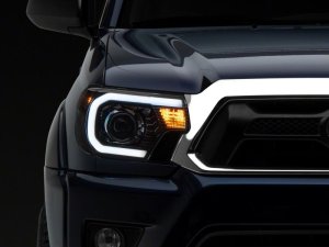 Toyota Tacoma LED Headlights - Front - Raxiom - Axial Series Projector with LED Bar - Black Housing - `12-`15