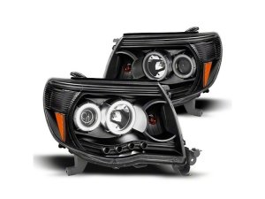 Toyota Tacoma LED Headlights - Raxiom - Super White LED Halo Projector - Black Housing with Clear Lens - `05-`09