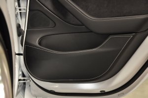 Tesla Model 3 Kickpanel Covers - Revel - GT Design - White Stitch - `16-`19 Tesla Model 3 Kickpanel Covers - Revel - GT Design - White Stitch - `16-`19