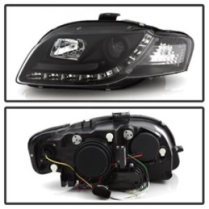 Audi A4 Headlights - SPYDER - DRL Projector, Halogen Model Only - Black - `06-`08