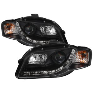 Audi A4 Headlights - SPYDER - DRL Projector, Halogen Model Only - Black - `06-`08