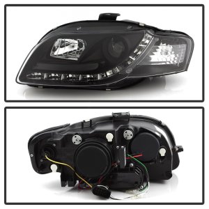 Audi A4 Headlights - SPYDER - DRL Projector, Halogen Model Only - Black - `06-`08