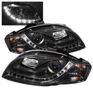 Audi A4 Headlights - SPYDER - DRL Projector, Halogen Model Only - Black - `06-`08