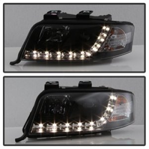 Audi A6 Headlights - SPYDER - Projector, DRL, Halogen Model - Black - `02-`04