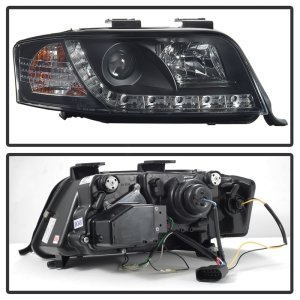 Audi A6 Headlights - SPYDER - Projector, DRL, Halogen Model - Black - `02-`04