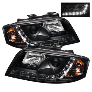 Audi A6 Headlights - SPYDER - Projector, DRL, Halogen Model - Black - `02-`04