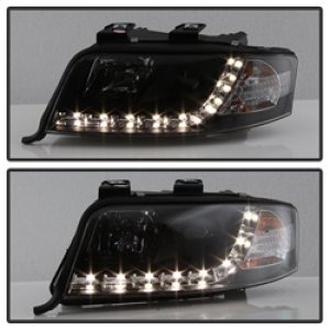 Audi A6 Headlights - SPYDER - Projector, DRL, Halogen Model - Black - `02-`04