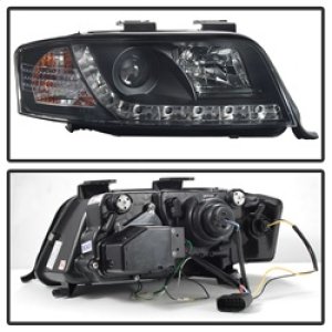 Audi A6 Headlights - SPYDER - Projector, DRL, Halogen Model - Black - `02-`04
