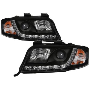 Audi A6 Headlights - SPYDER - Projector, DRL, Halogen Model - Black - `02-`04